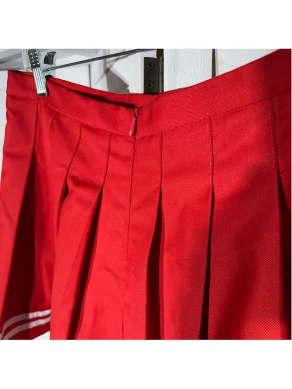 Y2K pleated cheerleader mini skirt red & white cotton school girl cosplay preppy - Image 6