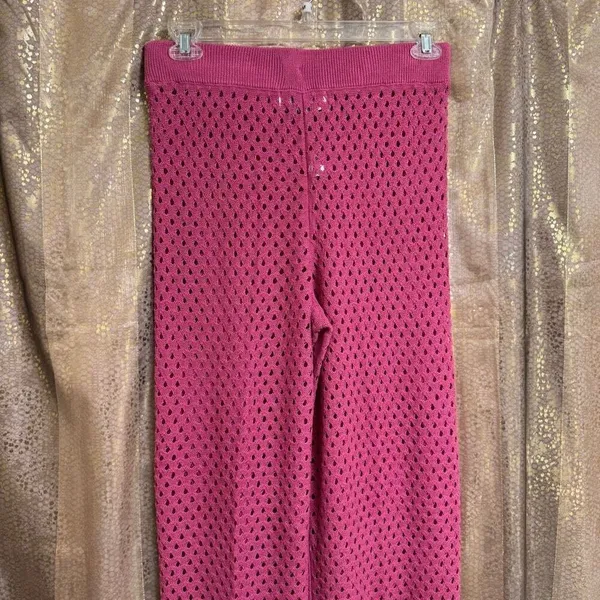 Free People Beach Sola Fiji Hot Pink Open Knit Wide Leg Pants Medium NWOT - Image 5