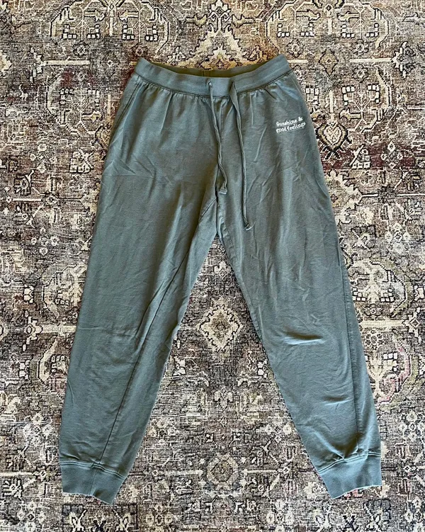 Sunshine & Good Feelings Embroidered Lounge Joggers in Sage Green - S - Image 2