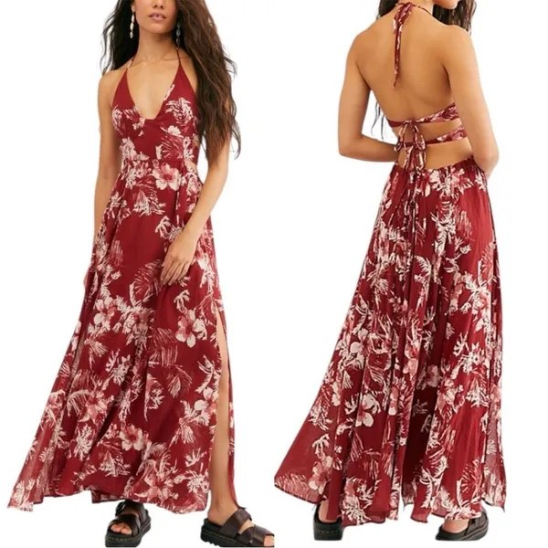 Free People Lille Maxi Dress Floral Tie Back Boho Sz‎ S - Image 2