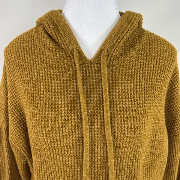 Aerie Waffle Knit Hoodie‎ in Mustard Yellow Size Medium - Image 3