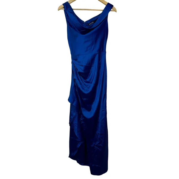 NWT Babyboo Juliene Navy Blue Satin Draped Cowl Neck Maxi Dress Womens Size S - Image 12