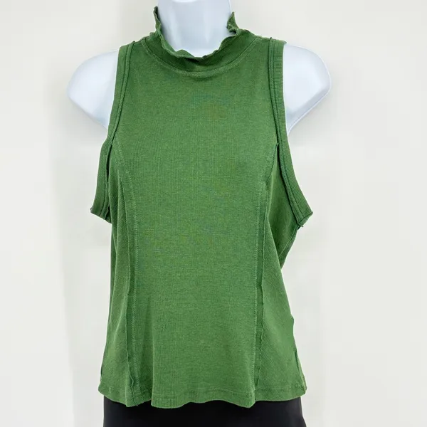 Pilcro Anthropologie Tank Top‎ Womens M Green Mock Neck Ribbed Raw Edge Boho - Image 3