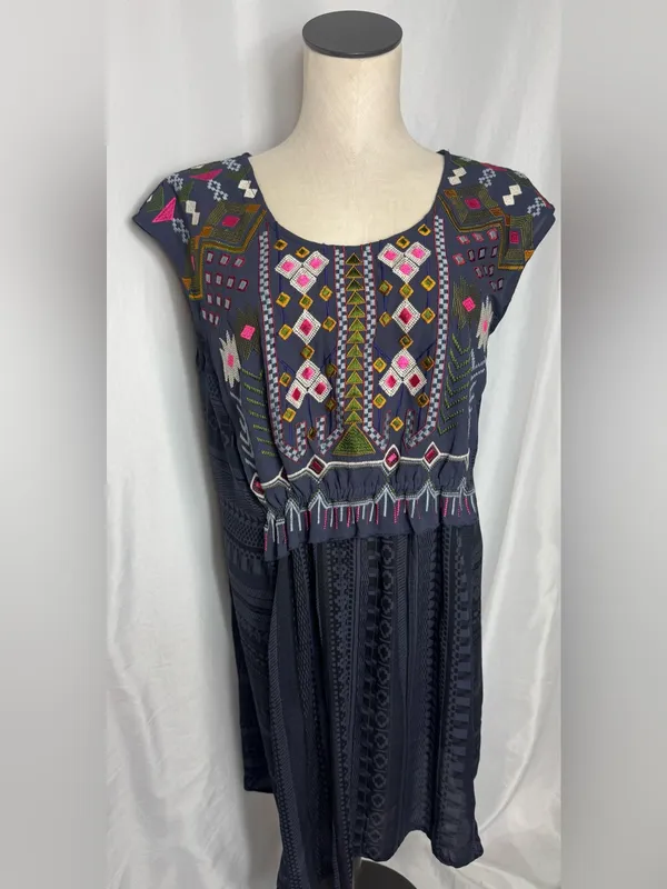 One September M Anthropologie Tunic Dress Boho Embroidered Festival Mini Beach - Image 4
