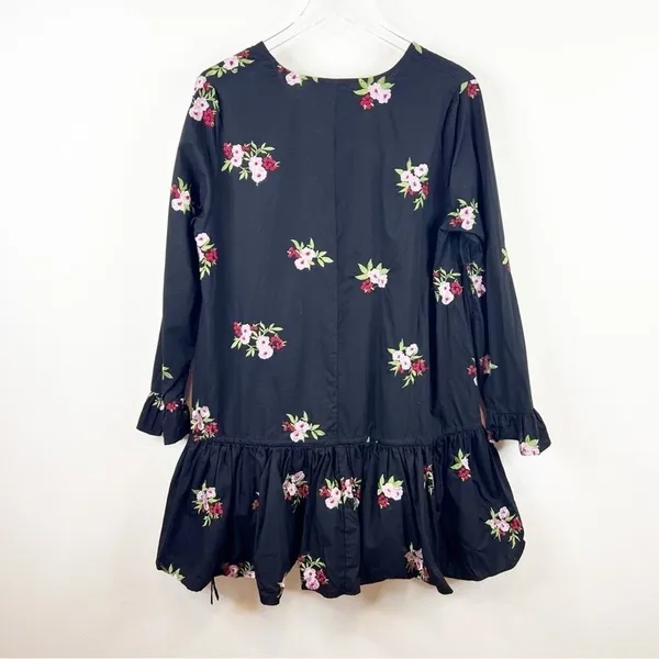 ASOS Women's Floral Embroidered Drop Waist Mini Dress Size 10 Black Boho Chic‎ - Image 3