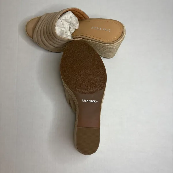 Lisa Vicky Tan‎ Camel Kid Suede Wedge Espadrille Platform Sandal Mules Size 9 - Image 6