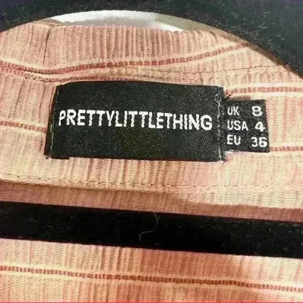 PRETTY LITTLE THING Women RomperSz 4 Small Button Up Brown Stripe Femine Chic - Image 3