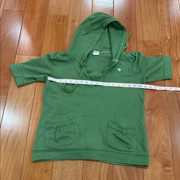 Abercrombie & Fitch‎ Short Sleeve Hoodie Womens Green V-Neck Pullover Large - Image 6