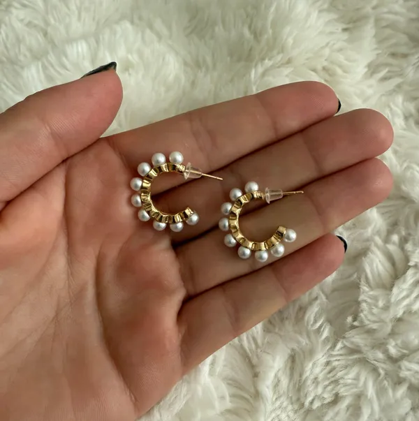 gold pearl hoops - Image 2
