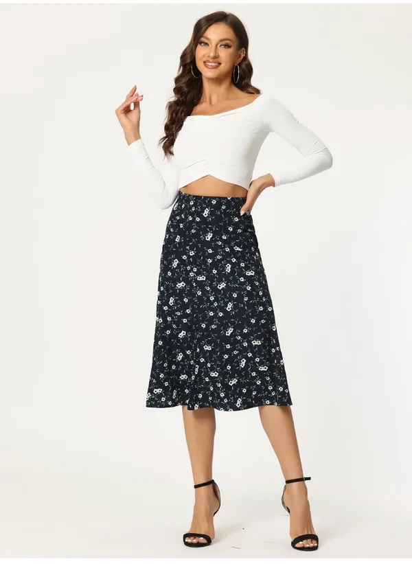 Allegra K Floral Midi Skirt - Image 3
