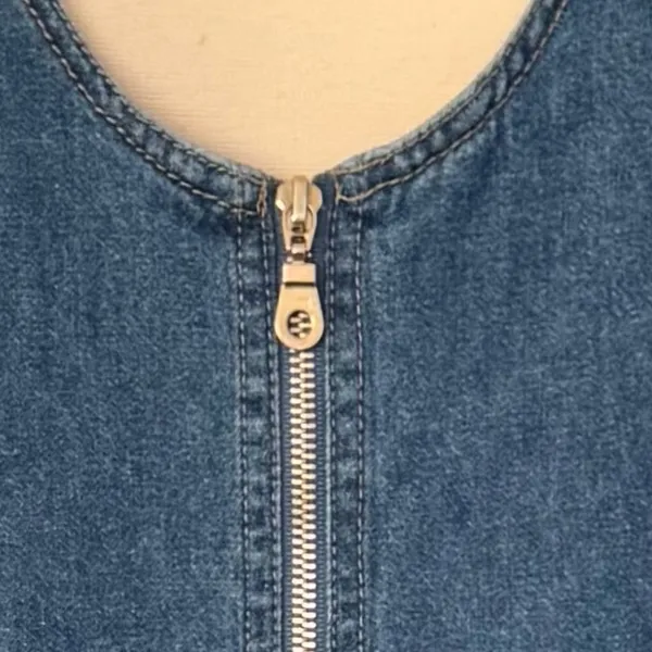 Vintage Denim Zip Front Jumper‎ Dress Sleeveless Pockets 90s Minimalist large - Image 6