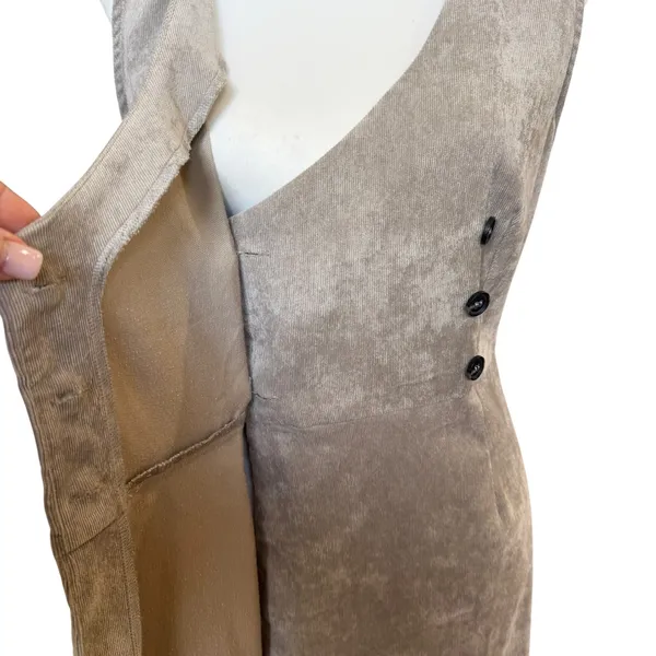 Lulus Wrap Mini Dress Size Large Taupe Brushed Corduroy Button Up Mod Academia - Image 6
