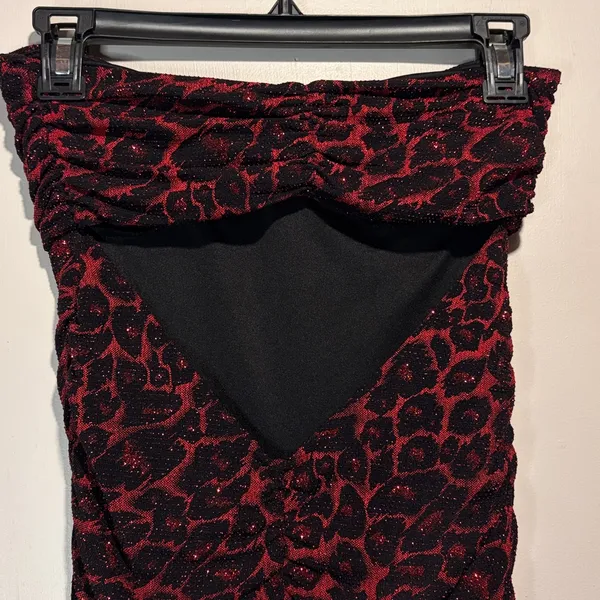 Forever 21 Vintage Red Black Leopard Print Strapless Bodycon Back Cutout Dress M - Image 7
