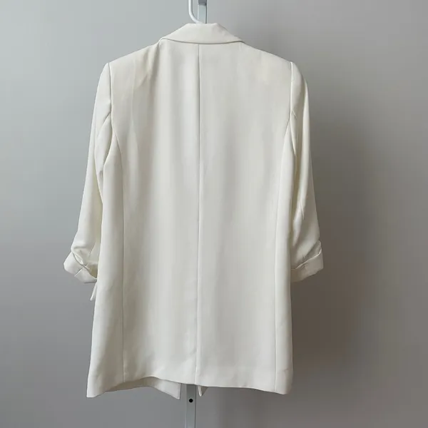 ZARA Office Siren Academia Clean Ruched Sleeve Shawl Lapel Blazer XS White - Image 6