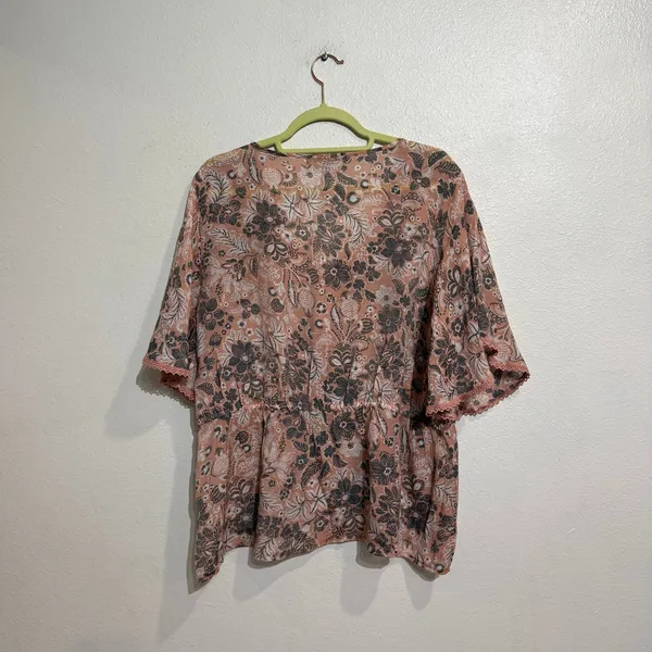 Adrienne Vittadini Pink Floral Peplum Blouse Sz XL - Image 10