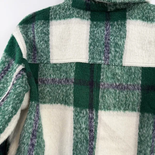 Avec Les Filles Plaid Sherpa Shacket Green Ivory Oversized Jacket L - Image 6