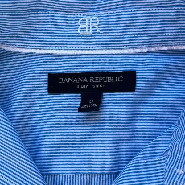 Banana Republic Women's Blue & White Striped Riley Shirt Size 0 - Image 4