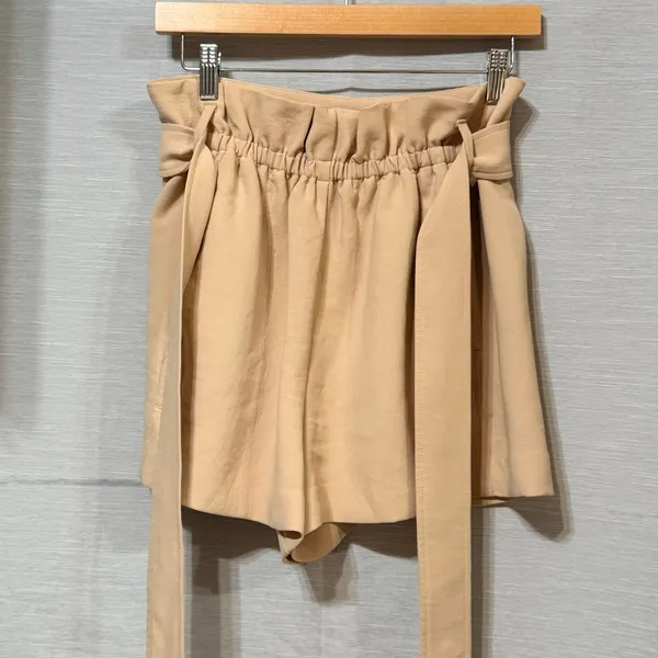 Wilfred Aritzia Tan Beige Paperbag Waist High Rise Belted Shorts Size 6 95396 - Image 2