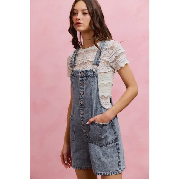 SO ME Denim Washed On Front With Adjustable Strap Romper - Image 10