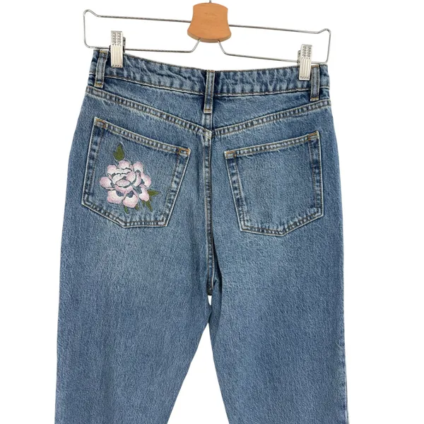 Reformation Cynthia High Rise Straight Jeans Fauna Floral Embroidered Size 28 - Image 9