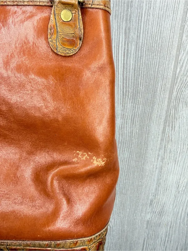 Vintage Brahmin brown leather tooled shoulder bag purse 10 “ alligator print - Image 7