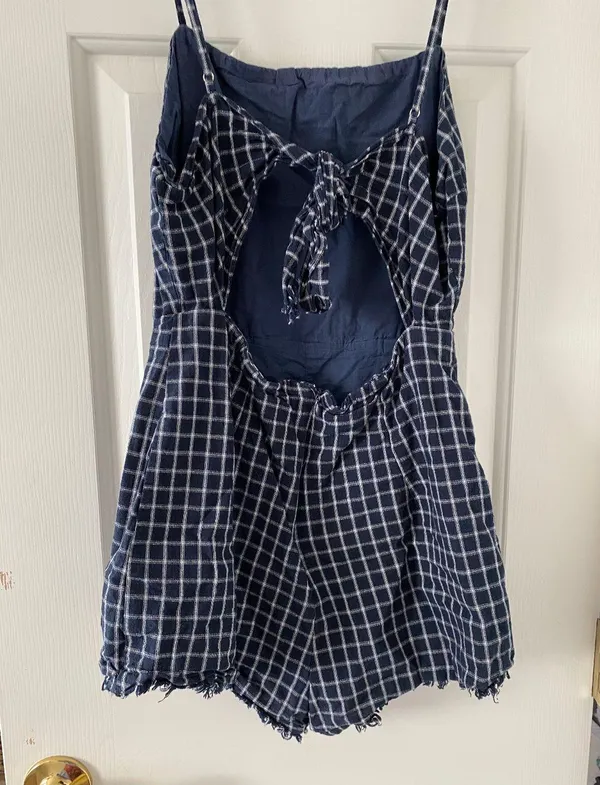 quiet storm navy blue plaid romper  - Image 2