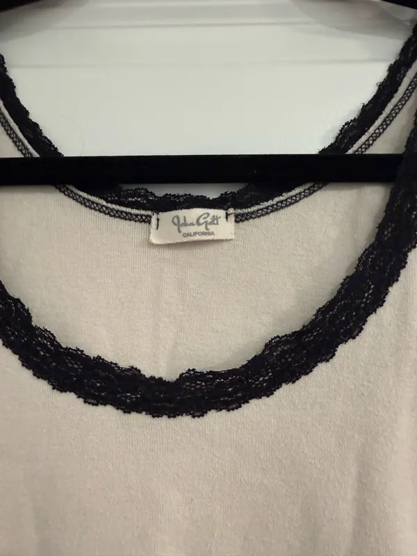 Brandy Melville Cream Tank Top with Black Lace Trim - Image 3