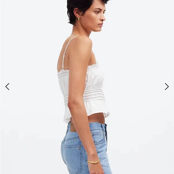 Madewell Smocked Button-Front Top in Poplin in Eyelet White Size Small NWT - Image 2