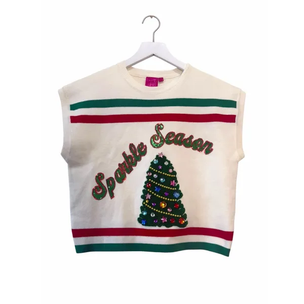 NWT Queen of Sparkle Sparkle Season Christmas Tree Sweater Vest Cream XS - Image 2