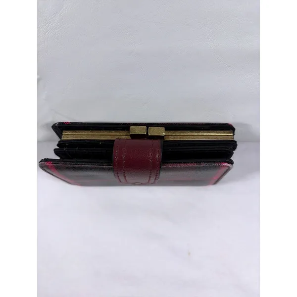 Red Black Plaid Bifold Wallet Kiss Lock Coin Pouch Faux Leather Preppy Accessory - Image 10