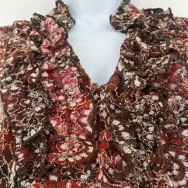 Cato Lace Babydoll Womens Shirt Sz XL Brown Ruffle Boho Y2K Romantic Floral Fall - Image 3
