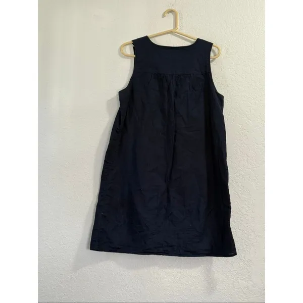 J CREW | navy blue embroidered midi sleeveless shift dress M linen blend - Image 3