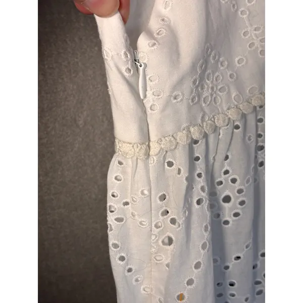 PilyQ Anne Eyelet Dress XS/S White Tiered Maxi Boho Coastal Unlined Coverup - Image 8