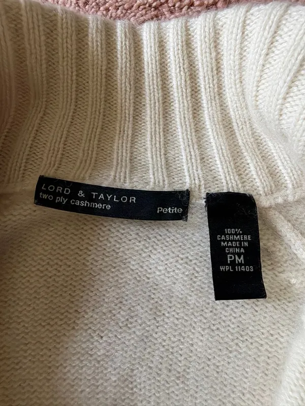 Lord & Taylor Washable 2-Ply Cashmere Full Zip Sweater Petite M Cream - Image 6