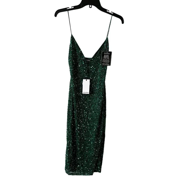 Retrofête Billie sequin-embellished midi dress Emerald Green Size S New - Image 3