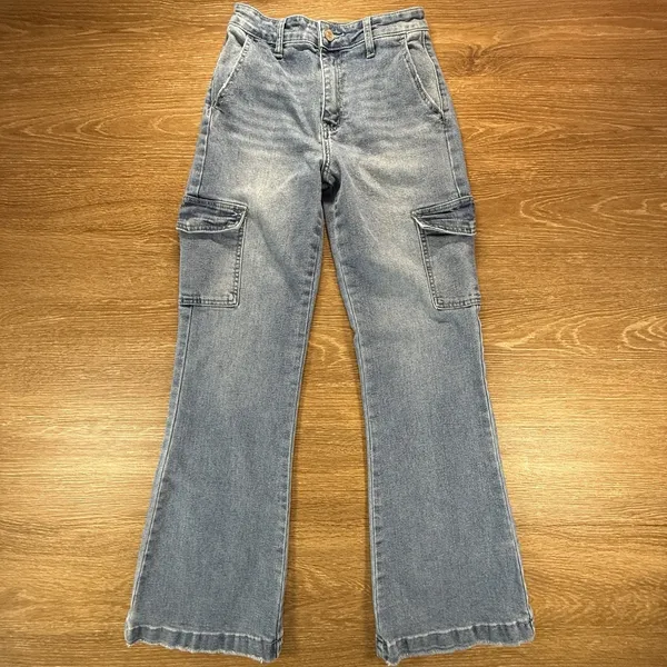 KanCan Estilo Cargo Flare Jeans Women's 23 Blue High Rise Wide Leg Utility Y2K - Image 2