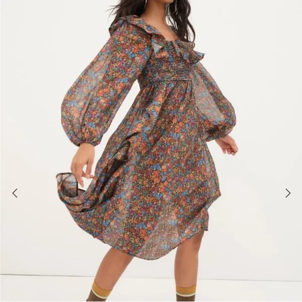 For Love & Lemons Brittany ruffle Midi balloon sleeve floral Dress Size‎ M - Image 4