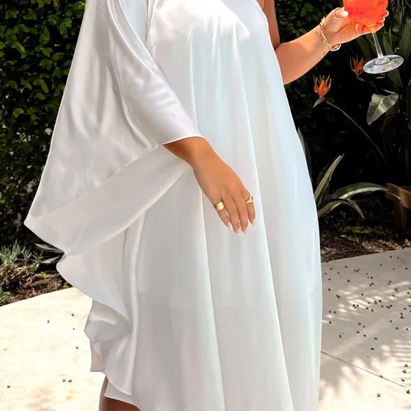 SHOW ME YOUR MUMU Rhea One Shoulder Dress In Ivory Luxe Satin - Image 6