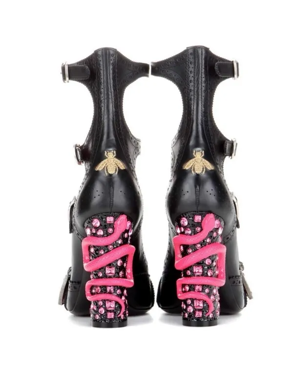 NEW Gucci Queercore Crystal Embellish Brogue Snake Heel Pumps Size 38.5 RARE - Image 4