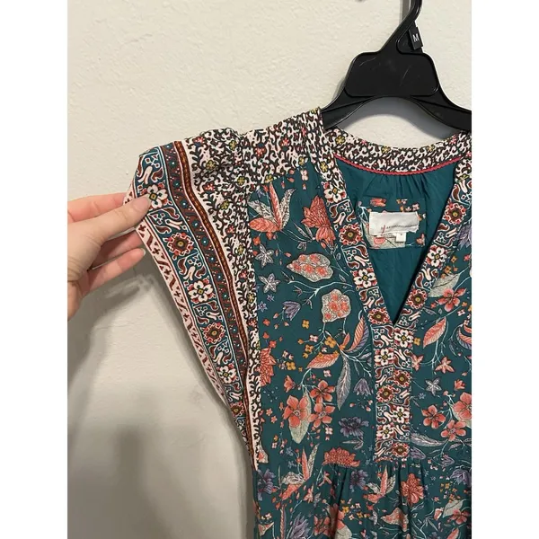 Anthropologie Zenia Floral Mini Shift Dress Size Small Boho Peasant Festival - Image 3