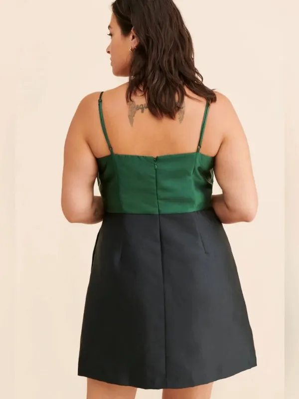 Hutch Serena Bow Emerald Green Black Satin Colorblock Tie Bustier Mini Dress 4 - Image 11