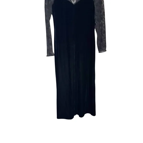 Vintage 1990s Robbie Bee Black Beaded Mesh Velvet Gothic Vampy Cocktail Dress 12 - Image 8