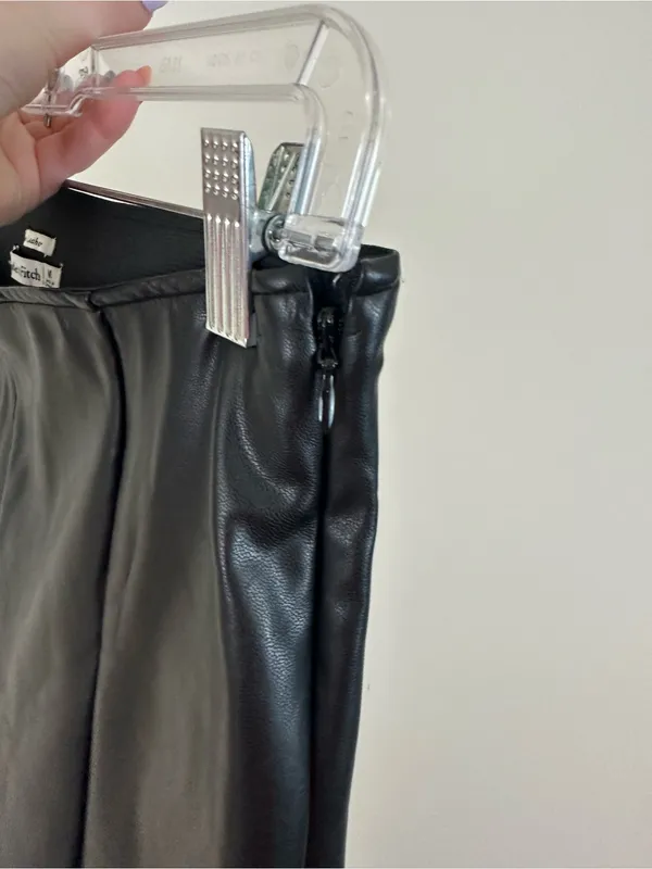 Abercrombie & Fitch Black Faux Leather Flared Pants Slit Ankle Size Medium - Image 5