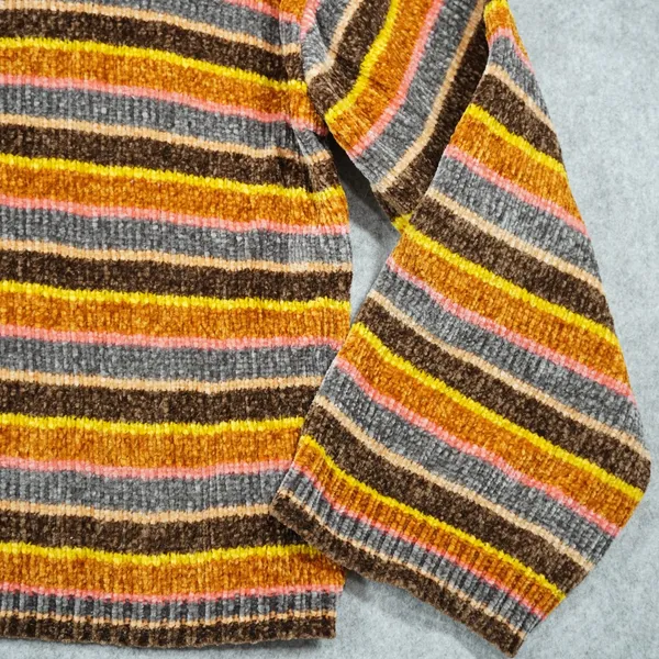 Volcom Women's XL Chenille Striped Cropped Crew Neck Sweater Brown Orange Yellow - Image 6