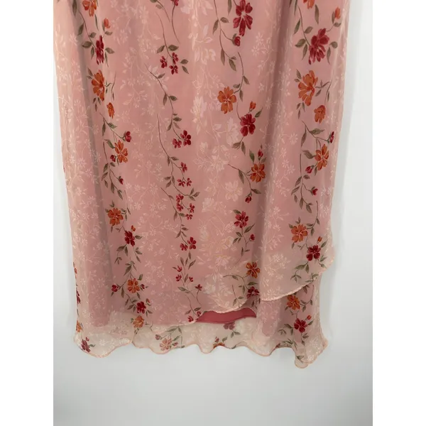 Kathie Lee Collection Y2K 90s Pink Floral Chiffon Midi Skirt Size 14 Asymmetric Hem Fairy Dainty - Image 4