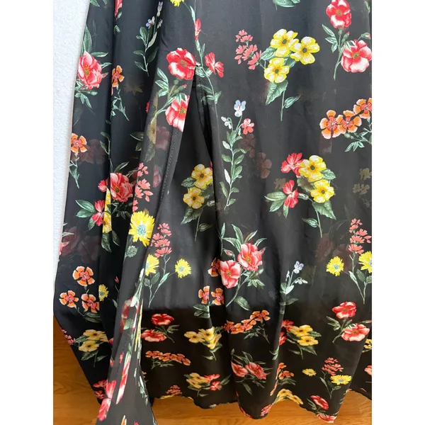 Forever 21 Contemporary Black Floral Maxi Dress Ruffle Tie Back Slit Small - Image 5