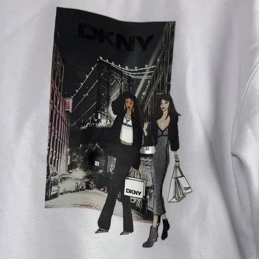 DKNY White Graphic Sweatshirt‎ Crewneck Pullover Streetwear Luxe NWT Med - Image 2