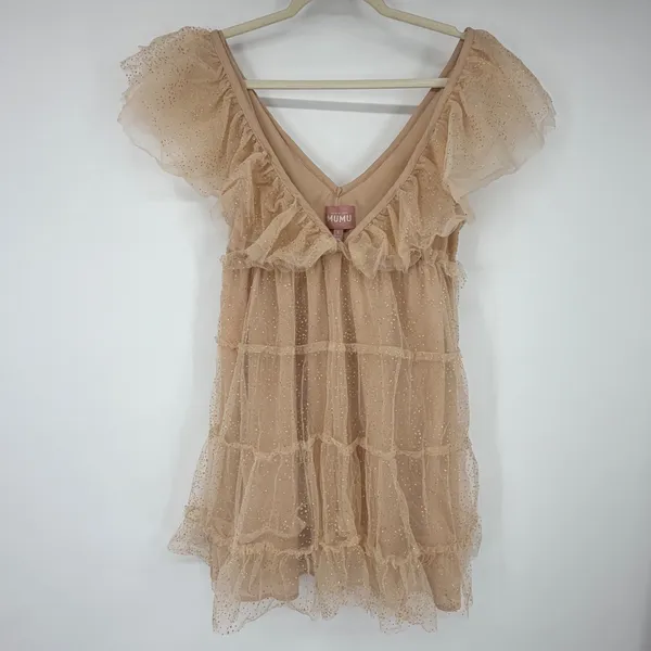 Show Me Your Mumu Miranda‎ Dress Sparkle Dust Tulle Nude Gold Small - Image 2