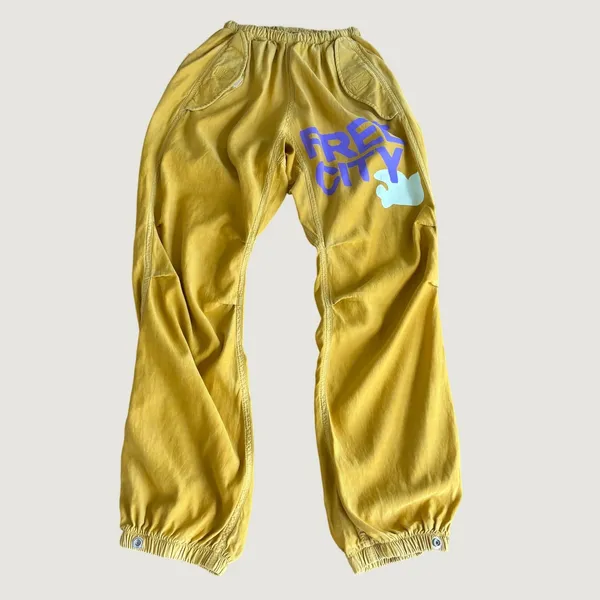 Freecity Flap Snap Pants XS Yellow Cotton Airjump Karate Sail Drawstring Satin - Image 3