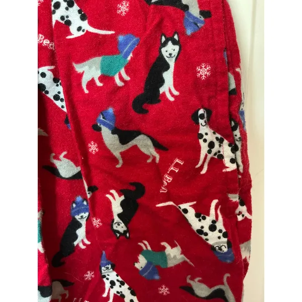 L.L.Bean Flannel Dogs with Hats Sweatpants Small Red - Image 3
